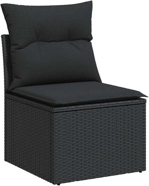 vidaXL Gartensofa aus Polyrattan mit Kissen in Schwarz, modernes Outdoor-Sofa mit Metallrahmen und UV-beständigen Polstern - Bild 1
