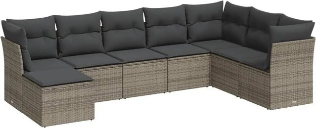 vidaXL 8-tlg Garten-Sofagarnitur in U-Form aus grauem Poly-Rattan mit Sitzkissen und Rückenkissen - Bild 1