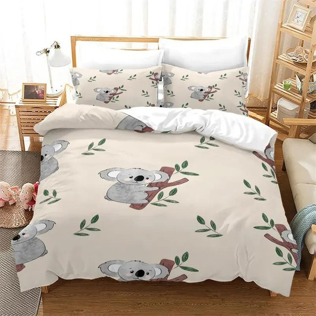 Lodestar Bettwäscheset mit Cartoon Koala und Blumenmuster, Beige, 2-teilig, Breite: 70 cm, Länge: 133 cm - Bild 1