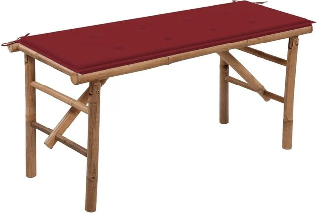 furnicato Klappbare Gartenbank aus Bambus mit roten Auflagen, Breite: 118 cm - Bild 1