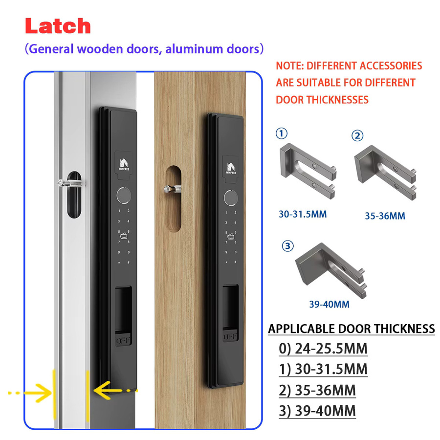 WINFREE Schlankes Schiebetür-Smartlock in Schwarz mit Fingerabdruck, Tuya Bluetooth, Digitalschloss und Schlüssellosem Karten- und Passcode-System - Bild 3