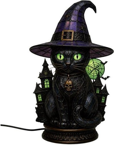 huaqianguhh Hexenhut Lampe aus Buntglas mit LED und warmweißem Licht, gotische Halloween Tischlampe in Multicolour und Schwarz - Bild 1