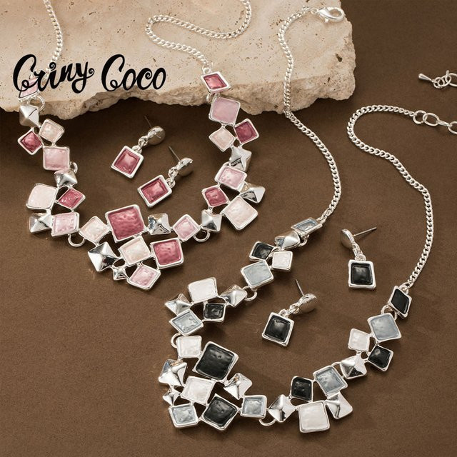 Cring Coco Schmuckset, Halskette, Ohrringe, Emaille, rosa, Silber, Damen - Bild 1