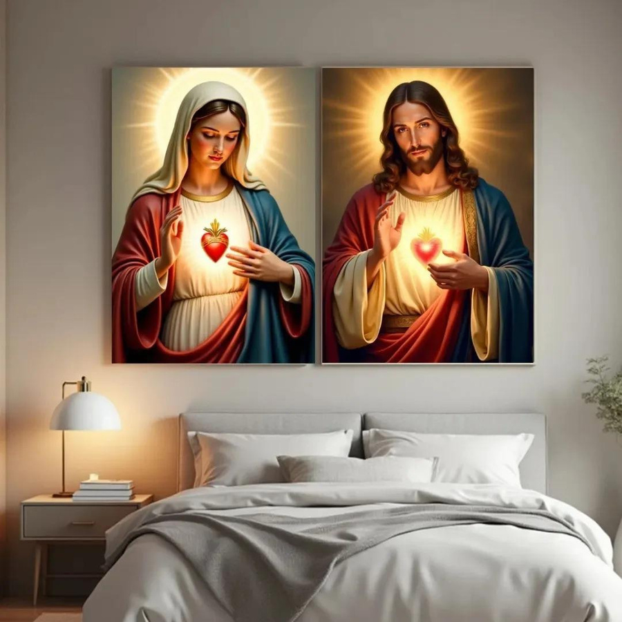 DIMENGQI Leinwandbild Jesus und Jungfrau Maria Heiliges Herz Kunstposter, B/H: 40 x 30 cm - Bild 3