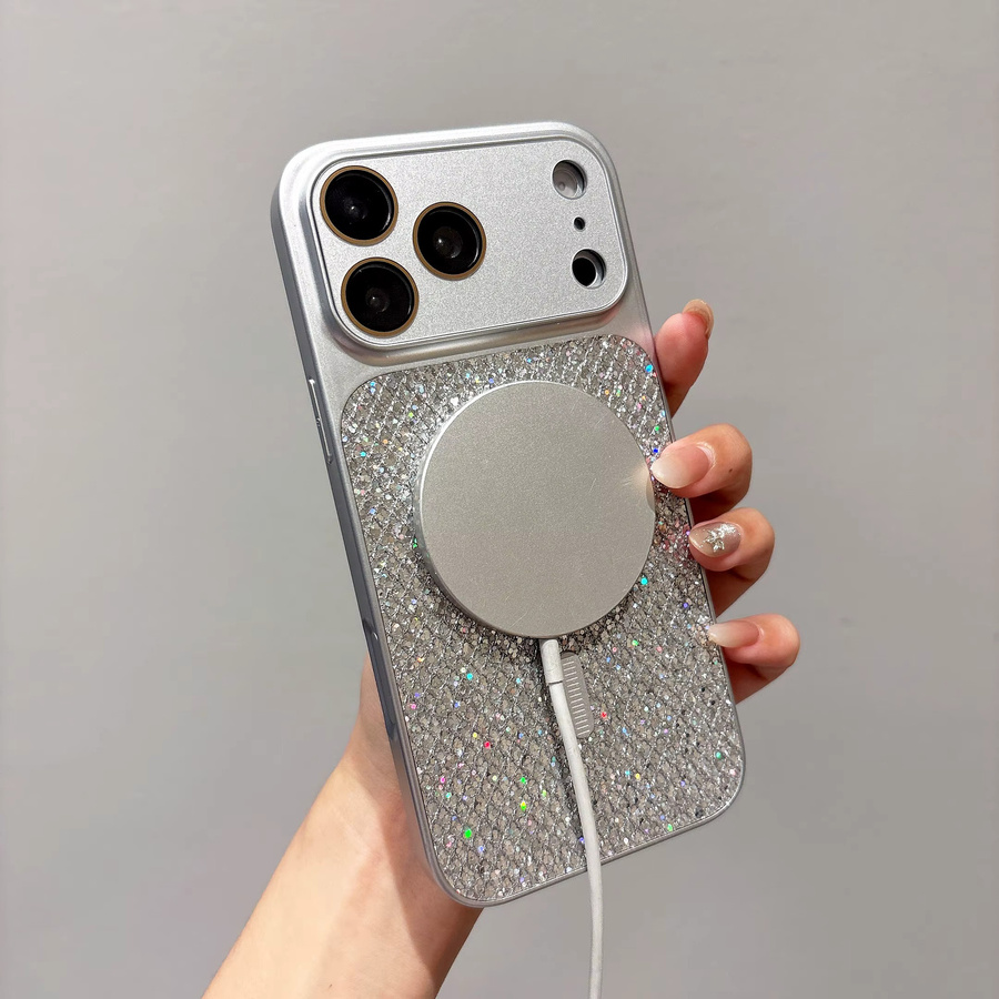 RPKKS MagSafe Magnetische Glitzer-Pailletten-Handyhülle für iPhone 17 16 15 14 Pro Max in Orange mit Stoßfestem Objektivschutz - Bild 3