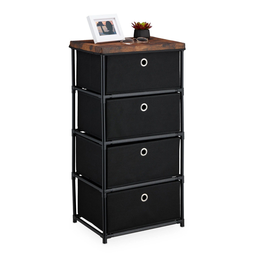 Relaxdays Kommode aus Stahl in Schwarz mit 4 Stoffschubladen, B/T/H: 85 x 43 x 33 cm - Bild 2