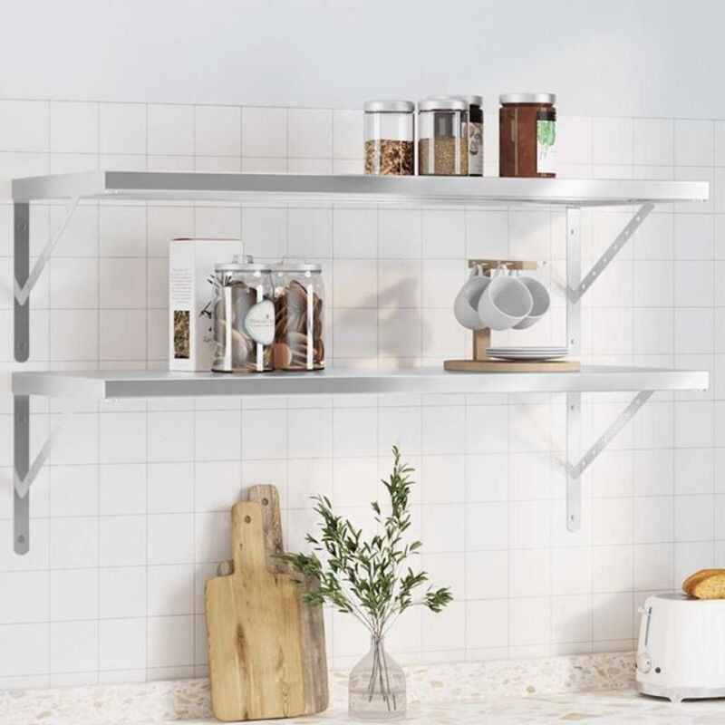 Vidaxl Wandregal Set aus Edelstahl in Silber, 2 Stück, B: 100 cm, T: 40 cm - Bild 1