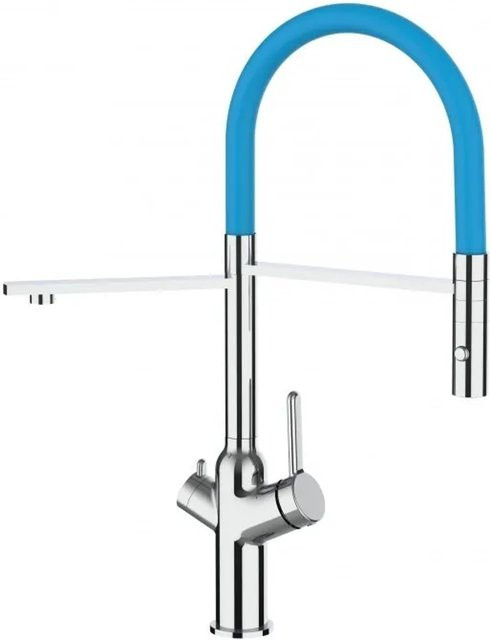 VIZIO Küchenarmatur mit 3-Wege-Wasserhahn, 360 Grad schwenkbarer Auslauf und abnehmbarer 2-Strahl Handbrause, Verchromt, Hellblau - Bild 1