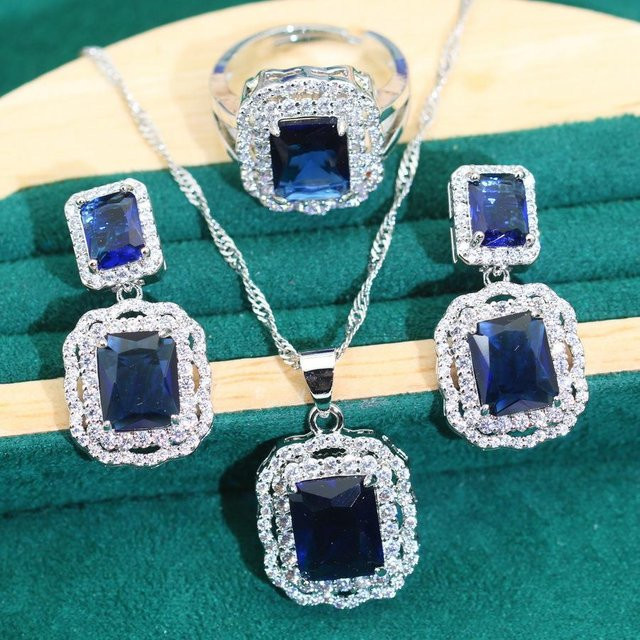 YIRAN Jewelry Schmuck-Set, Halskette, Ohrringe, Ring, Zirkonia, grau, Kupfer, Silber, Unisex - Bild 1