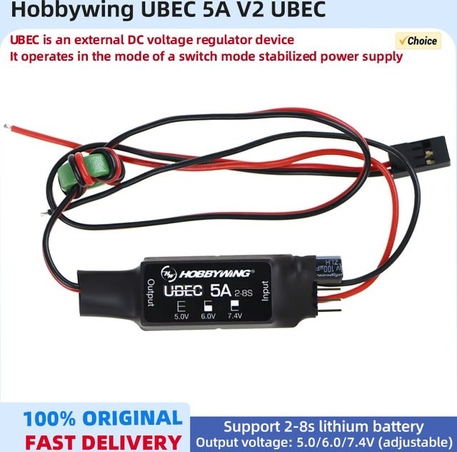 Hobbywing UBEC 5A V2 Air Hochspannungsreglermodul Schwarz 2-8S 5V 6V 7,4V 5A Einstellbar BEC für Crawler - Bild 1