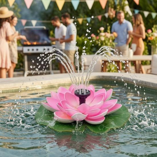 AtticusFox Solarbrunnen Lotus Schwimmbrunnen als Vogelbad in Violett - Bild 9