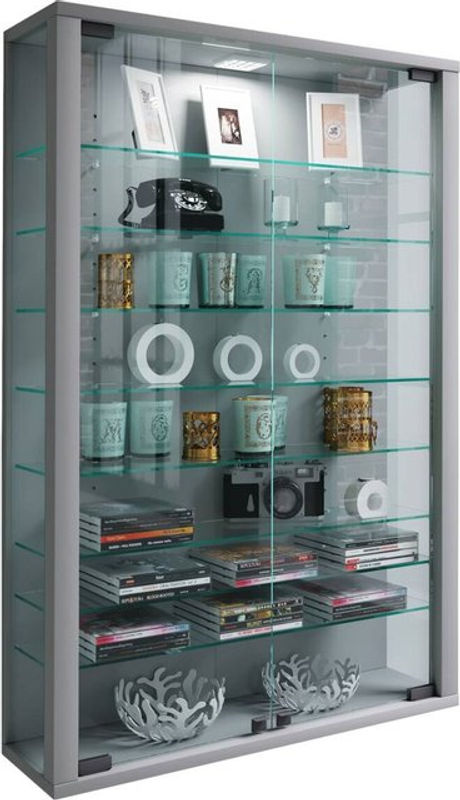 Wandvitrine VCM Vitrosa Mini in Silber mit LED-Beleuchtung, Glas und Holz, B/H/T: 59 x 91 x 19 cm - Bild 2