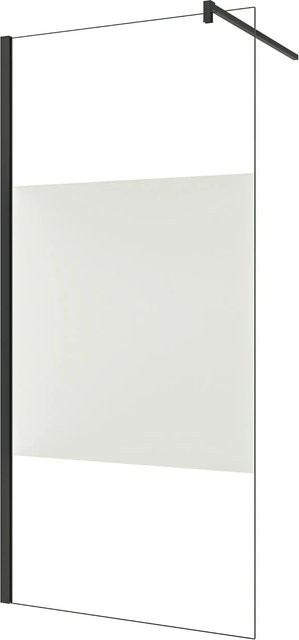 AICA Walk-in Duschwand F131 mit Milchglasstreifen, Schwarzrahmen, 8mm Nano ESG-Glas, B: 140 cm, H: 200 cm - Bild 1