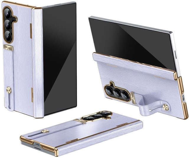 Samsung Galaxy Z Fold7 5G Design Leder Schutzhülle mit Handriemen in Lila - Bild 1