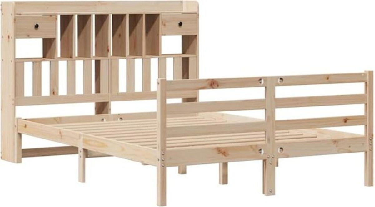 Massivholzbett mit Regal aus Kiefernholz von vidaxl in Braun, B/T/H: 140 x 190 x 110 cm - Bild 1