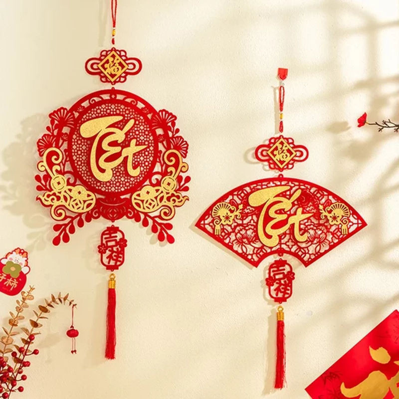 Rote hängende Dekoration für das chinesische Neujahr und Frühlingsfest mit Blumenmotiven und Quasten aus Papier - Bild 1