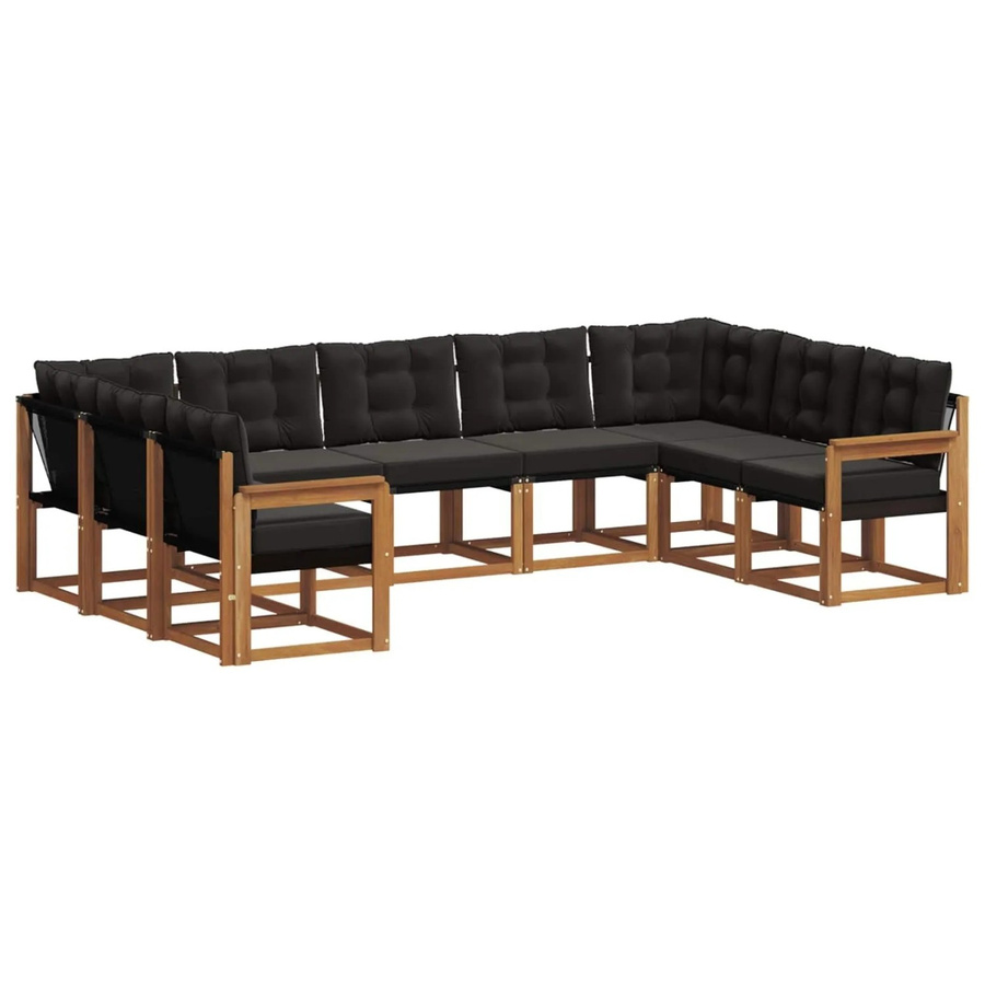 vidaXL Outdoor-Sofagarnitur aus Akazienholz in L-Form mit Textilene und Kissen, 29-teilig, Schwarz/Natur - Bild 2