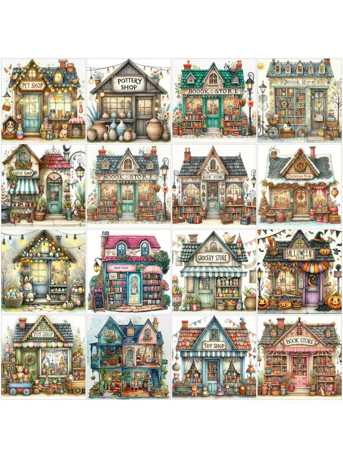YUTTEE 5D Diamant Malerei DIY Mosaik Set Haus Landschaft Wanddeko Multicolor mit runden Steinen - Bild 3
