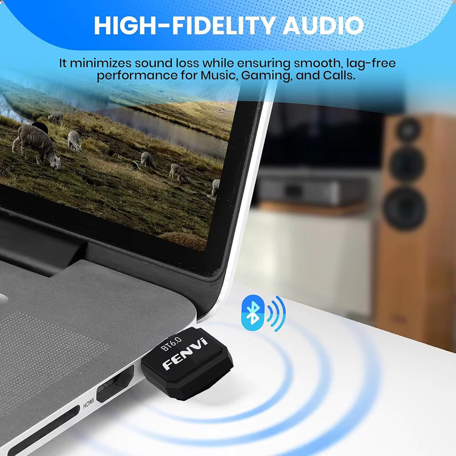 Fenvi USB-Bluetooth-Adapter BT6.0 Sender und Empfänger in Schwarz für PC, Lautsprecher, Maus und Tastatur, treiberfrei für Windows 10/11/8.1 - Bild 3