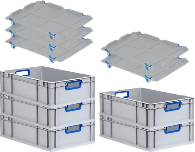 PROREGAL Spar Set 5x Eurobox Nextgen Color mit Auflagedeckel und Schiebeschnappverschlüssen, Blau, H x B x T: 17 x 40 x 60 cm - Bild 1