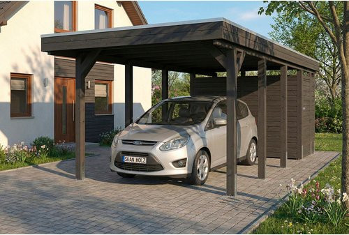 Skan Holz Carport Friesland mit Abstellraum aus Fichte in Schiefergrau B/T/H: 320 x 708 x 239 cm - Bild 1