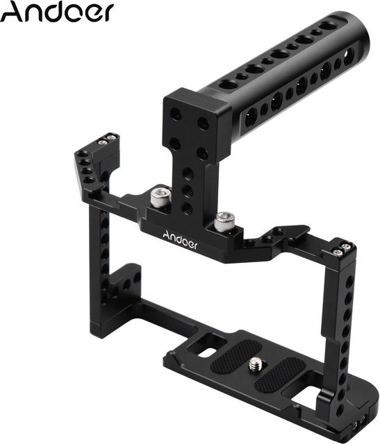 Andoer Kamerakäfig mit oberem Griffsatz aus Aluminiumlegierung in Schwarz für Canon EOS 90D, 80D und 70D mit doppelter Kaltschuhhalterung und 1/4-Zoll-Schraube - Bild 1