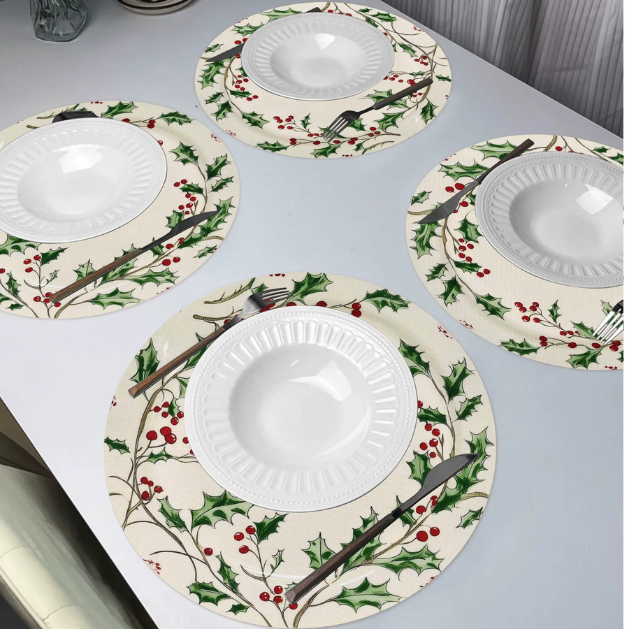 VIKAMA Holly Berry Tischsets 4er Set für Weihnachtsfeiern und Feiertage - Bild 2