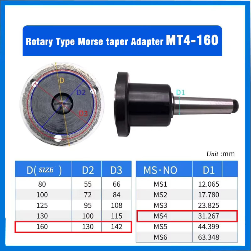 YINMAO Drehfutteradapter 160 mm Morsekegel-Flansch MT4 in Schwarz für 3- und 4-Backen-Drehfutter - Bild 3