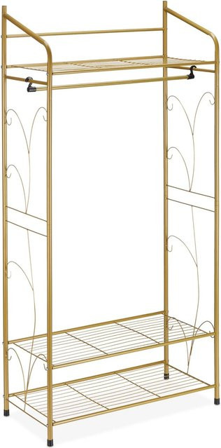 Relaxdays Kleiderständer aus Eisen in Gold mit 3 Ablagen, H x B x T: 161 x 78 x 36 cm - Bild 1