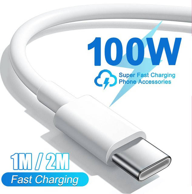100 W USB-C Schnellladekabel in Weiß für Samsung S24 S23 Ultra, Xiaomi, OnePlus und iPhone 15 16 - Bild 1