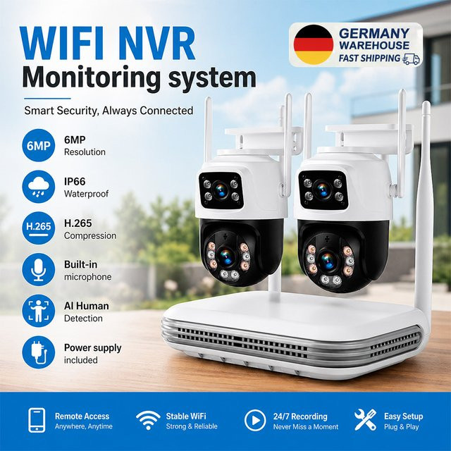 KERUI Videoüberwachungssystem 8CH NVR-Kit mit 6MP Dual-Objektiv HD PTZ WLAN IP-Sicherheitskameras, wasserdichtes drahtloses CCTV-System in Weiß - Bild 1