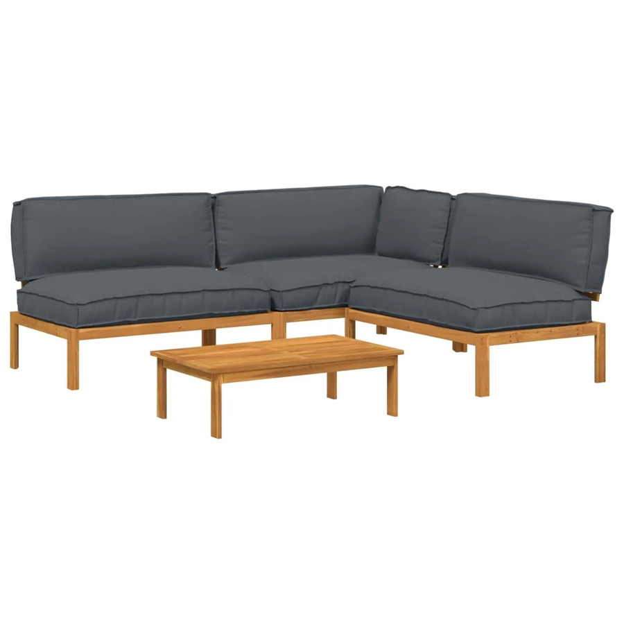 vidaXL Sofa Set L-Form aus Massivholz Akazie in Anthrazit, 4-teilig mit Kissen und Armlehnen - Bild 2