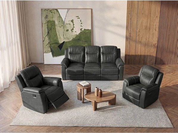 Vente-unique Couchgarnitur Evasion aus Rindsleder mit Sofa und Sessel in Anthrazitgrau, Breite: 205 cm, Tiefe: 95 cm