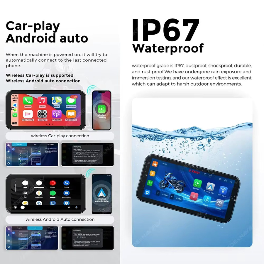 NAVIFANS Tragbares Motorrad Navigationssystem mit 6,25 Zoll Touchscreen, Android Auto und CarPlay, IP67 Wasserdicht, Schwarz - Bild 2