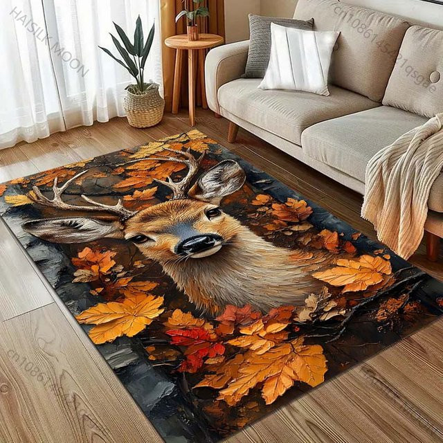 UQIDEHOME Teppich mit Blatt-Rentier-Print in Multicolour, moderner rechteckiger Bodenmatte aus Polyester für Wohnzimmer, Schlafzimmer oder Badezimmer, B x T: 100 x 120 cm - Bild 1