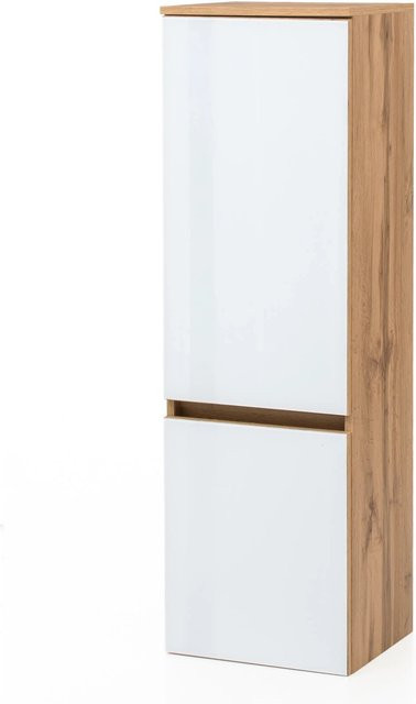 Held Möbel Midischrank Pisa mit Glastüren in Weiß-Wotaneiche, B/T/H: 40 x 35 x 130 cm - Bild 1