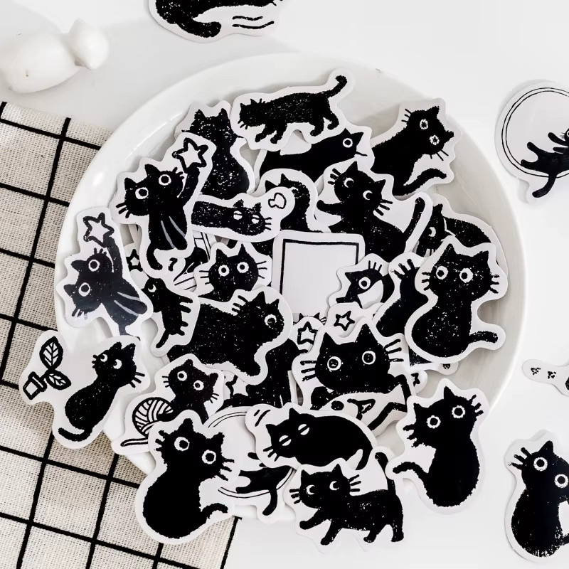 45 Stück schwarze Katzen-Aufkleber im Kawaii-Design für Scrapbooking, Laptop und Planer - Bild 4