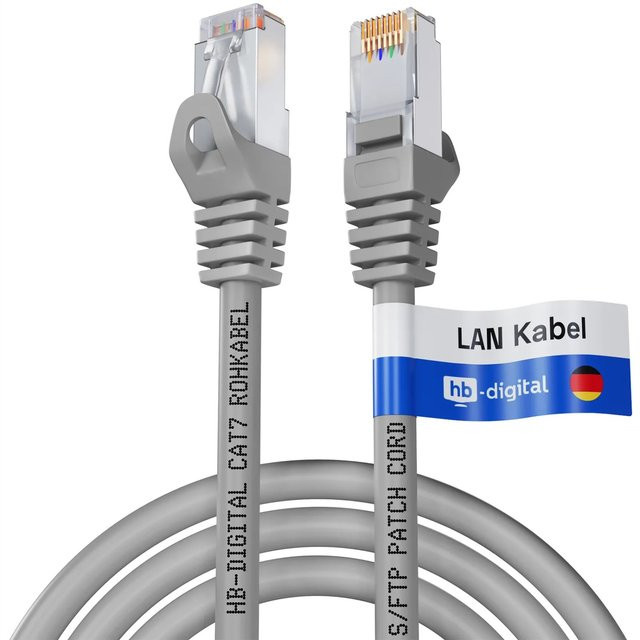 hb-digital LAN Kabel CAT 7 Rohkabel RJ45 S/FTP PiMF LSZH AWG 26 Grau, 1 m - Bild 1