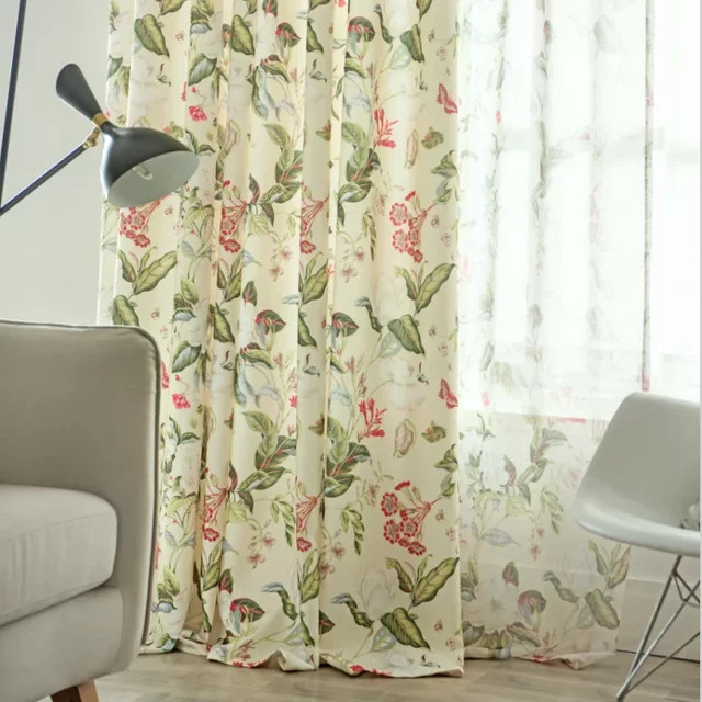 Amerikanische Pastoral Floral Blackout-Vorhänge aus Leinen und Tüll in Schwarz und Multicolour für Wohnzimmer und Schlafzimmer - Bild 1