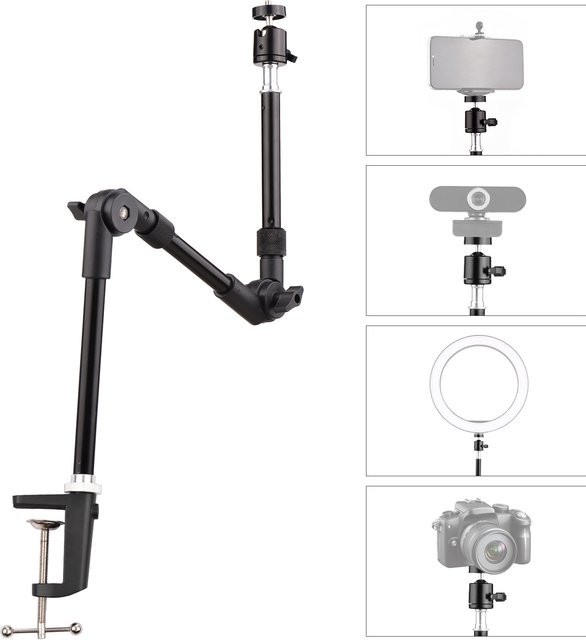 Andoer ST-01 Flexibler Schreibtischhalterungsständer aus Metall in Schwarz mit 3 kg Tragfähigkeit für LED-Ringlicht, Webcam, Kamera oder Smartphone - Bild 1