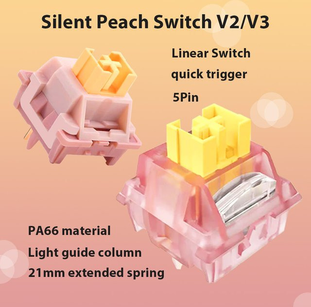 Qukam Mechanische Tastatur V2 mit Honey Peach V3 Schaltern, Pink, Linear Tactile, 5Pin Hot Swap DIY - Bild 1