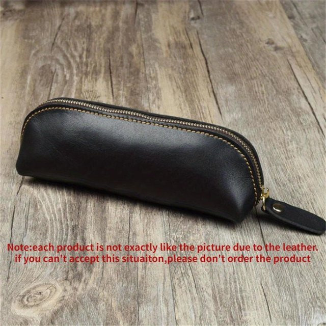 Yiran Furniture Stiftebeutel aus Vintage-Leder in Schwarz mit Reißverschluss, Aufbewahrungstasche für Schreibwaren und Brillen, Breite: 18,0 cm - Bild 1