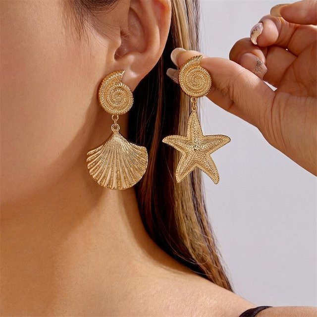 Hängeohrringe Seestern Muschel Conch, Gold, Schwarz, Damen - Bild 1