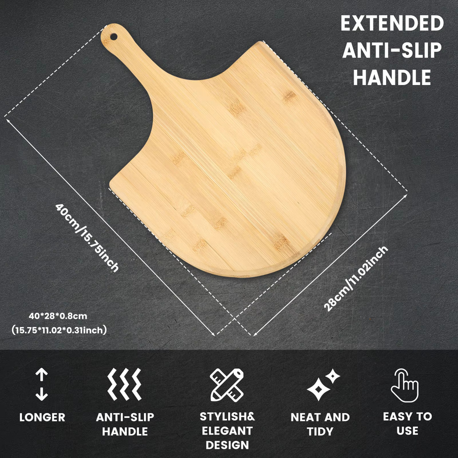 Willstar Pizza-Schneidebrett aus Bambus mit Griff, rechteckiges Pizza-Peeling aus Holz, Braun, Breite: 40 cm, Tiefe: 40 cm - Bild 2