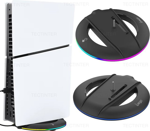 TECTINTER Vertikaler Kühlständer für PS5 Slim und PS5 Pro mit RGB-Beleuchtung und rutschfester Basishalterung in Schwarz - Bild 1
