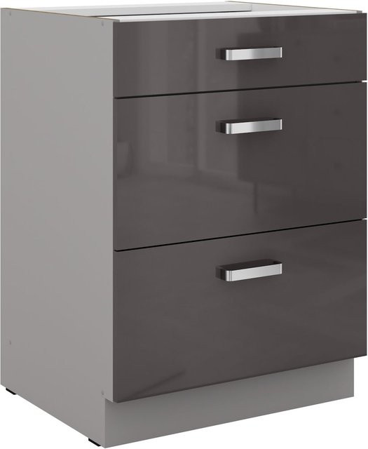 Küchen Unterschrank Grey Bianca in Grau Hochglanz mit Vollauszug und Soft-Close, Breite: 60 cm - Bild 1