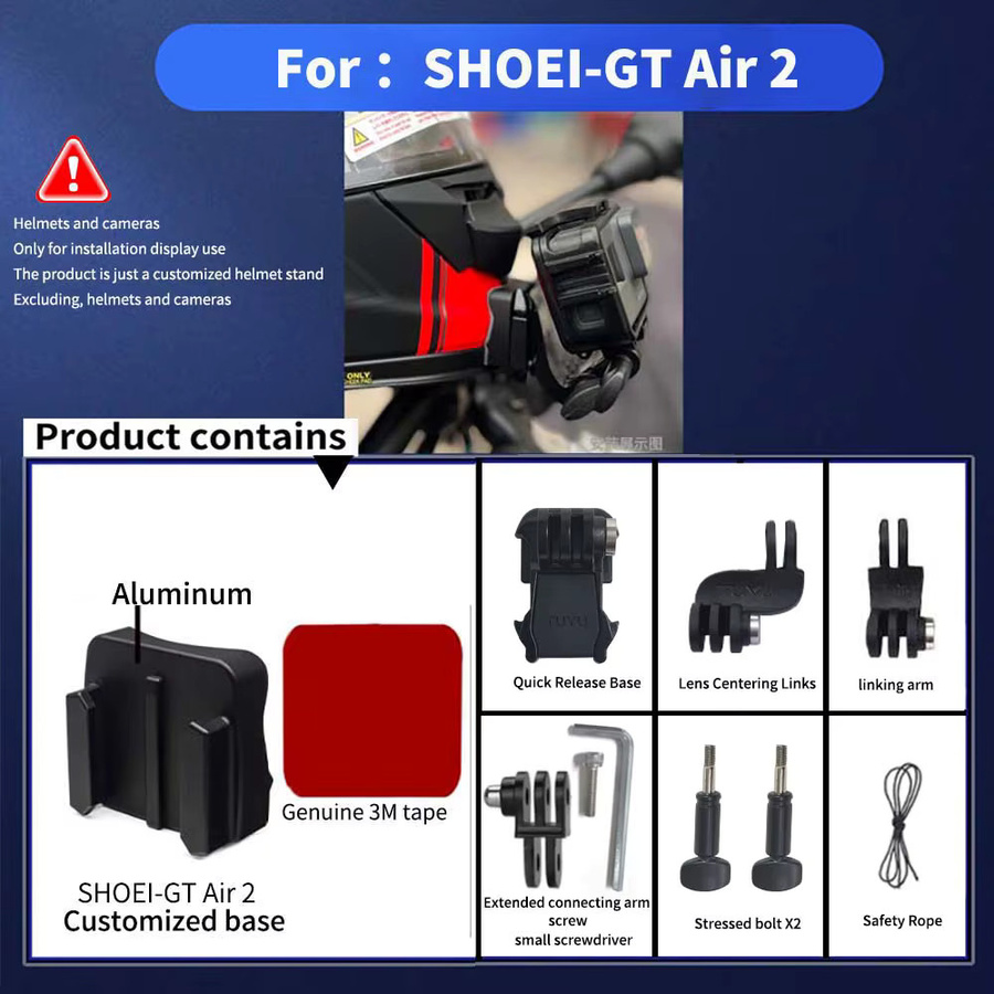 TUYU CNC Aluminium Kinnhalterung für Shoei Hornet ADV GT Air 2X Z8 Z7 passend für GoPro Insta360 DJI Zubehör in Schwarz - Bild 6