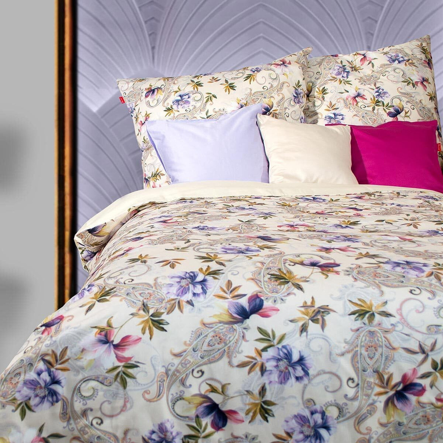 Fleuresse Mako-Satin Bettwäsche Paisley Blüten Wende beige/multicolour B/H: 155 x 220 cm - Bild 1