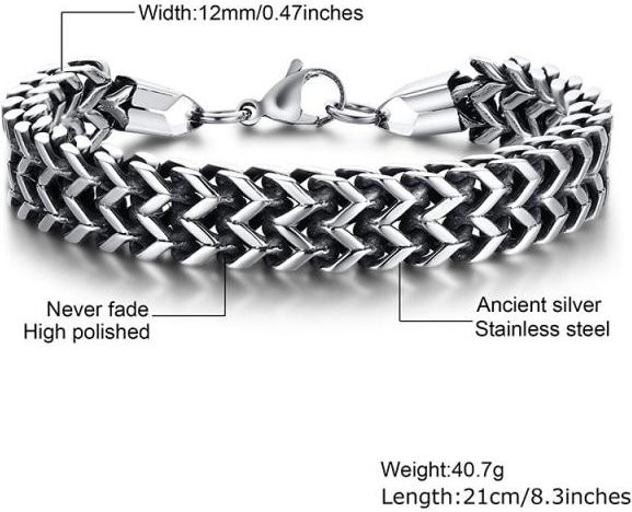 Armband Edelstahl, Schwarz, Herren, 19cm - Bild 1