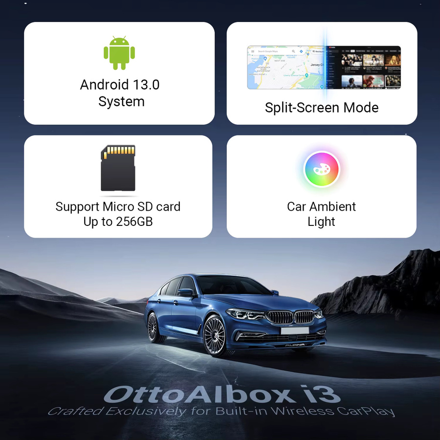 Ottocast i3 Android Auto AI TV Box mit Wireless CarPlay und Android 13, Videoadapter in Schwarz - Bild 5